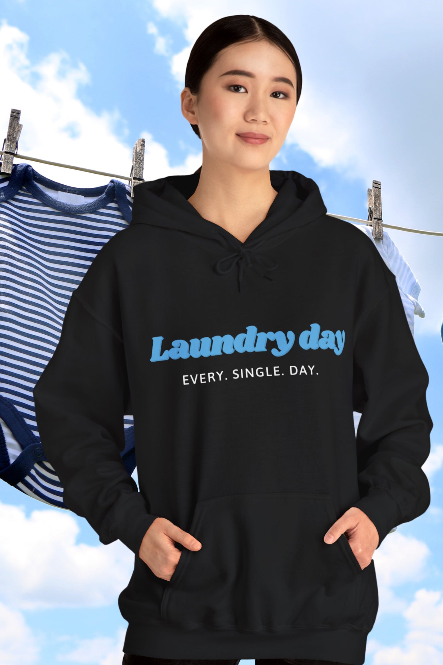 "Laundry Day – Every. Single. Day." Funny Mom Hoodie – Toddler Mom Life Hoodie