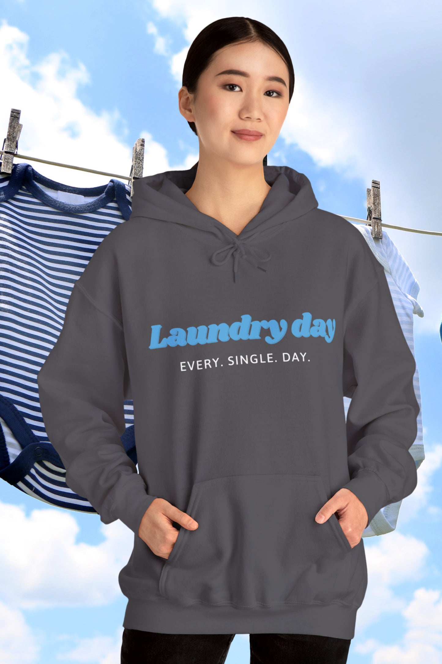 "Laundry Day – Every. Single. Day." Funny Mom Hoodie – Toddler Mom Life Hoodie